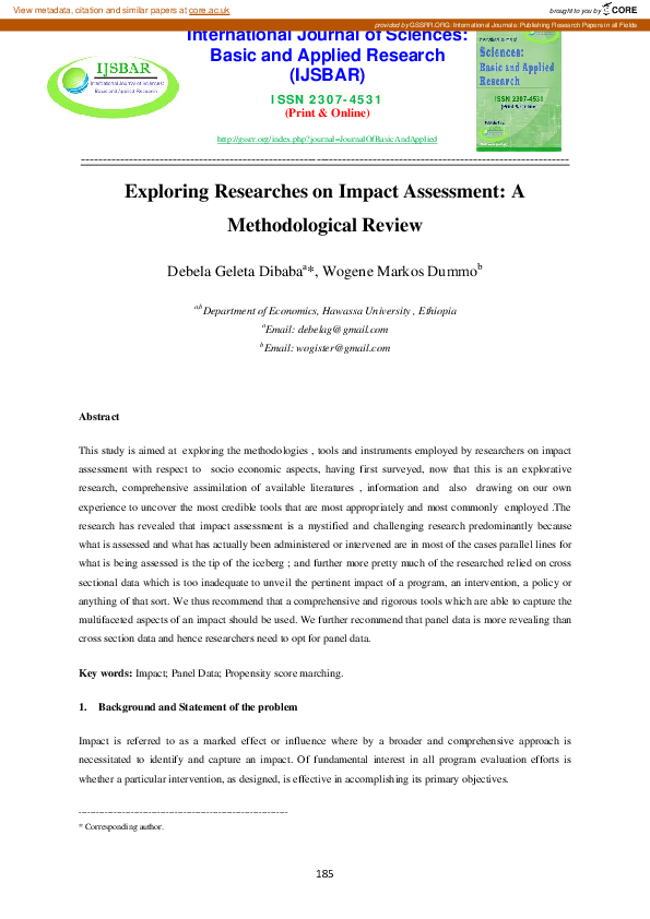 (PDF) Exploring Researches on Impact Assessment: A Methodological Review