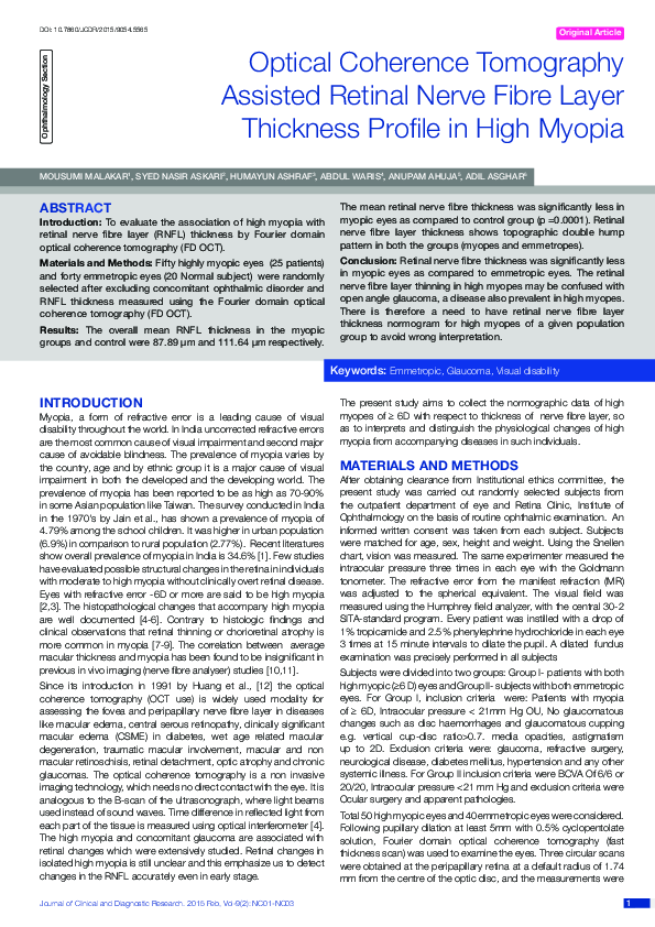 (PDF) Optical Coherence Tomography Assisted Retinal Nerve Fibre Layer ...