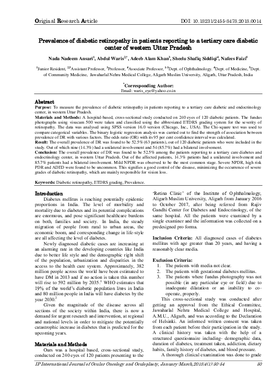 (PDF) Prevalence of diabetic retinopathy in patients reporting to a ...