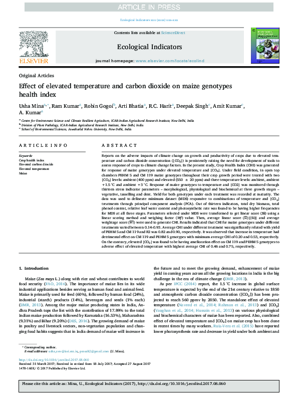 (PDF) Effect of elevated temperature and carbon dioxide on maize ...