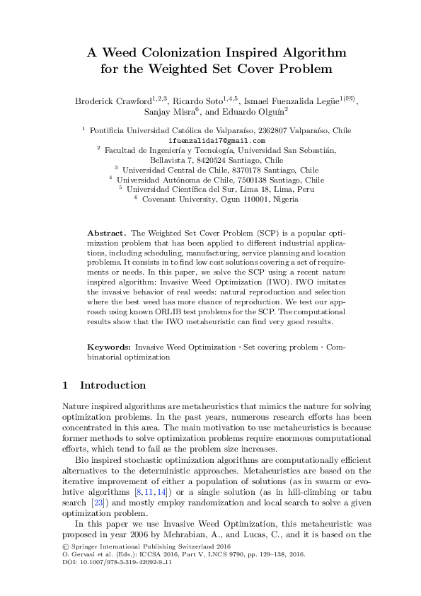 (PDF) A Weed Colonization Inspired Algorithm for the Weighted Set Cover ...
