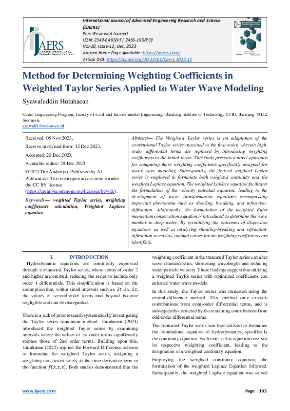 (PDF) Method for Determining Weighting Coefficients in Weighted Taylor ...