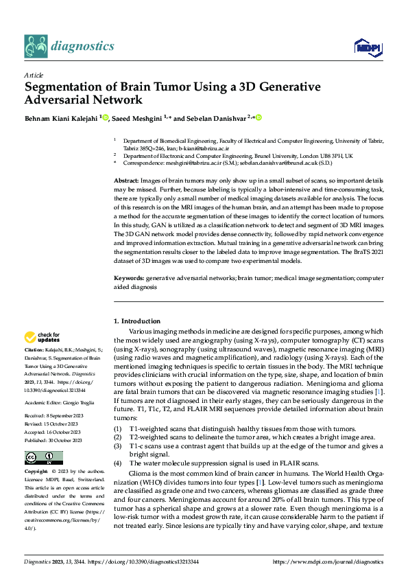 (PDF) Segmentation of Brain Tumor Using a 3D Generative Adversarial Network
