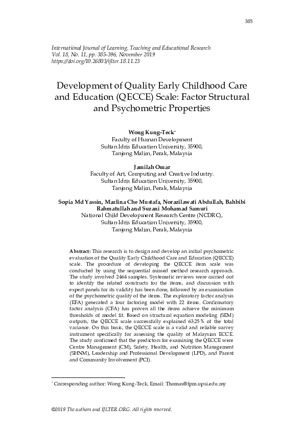 (PDF) Development of Quality Early Childhood Care and Education (QECCE ...