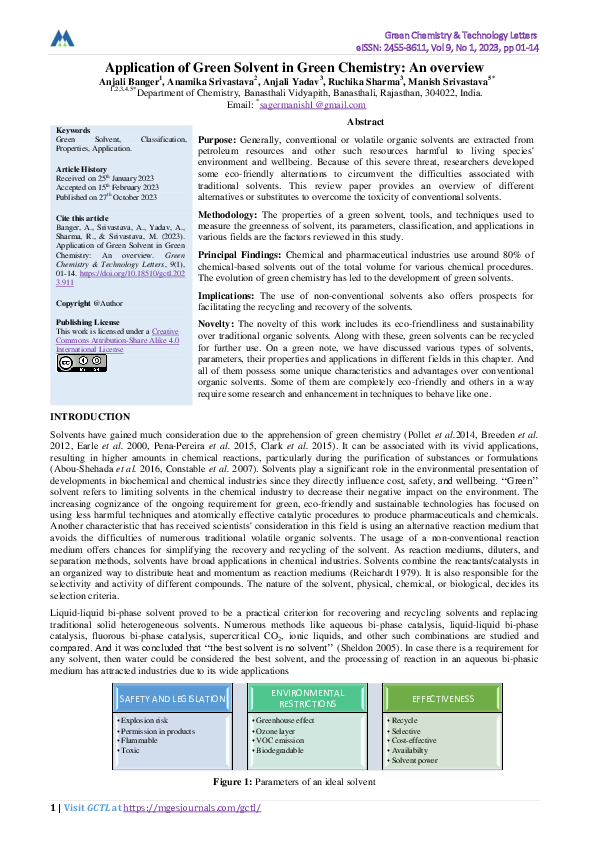 (PDF) Application of Green Solvent in Green Chemistry: An overview