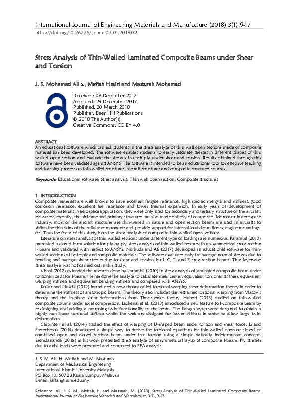 (PDF) Stress Analysis of Thin-Walled Laminated Composite Beams under ...