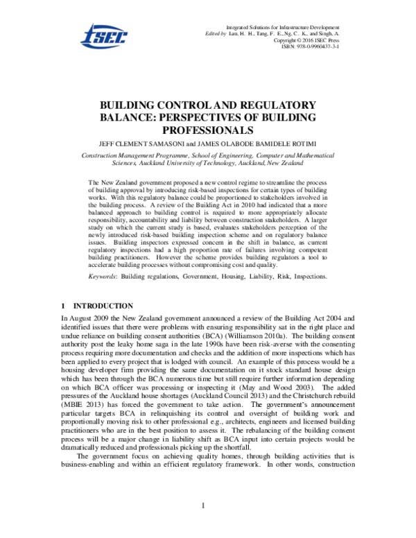 (PDF) Building Control and Regulatory Balance: Perspectives of Building ...