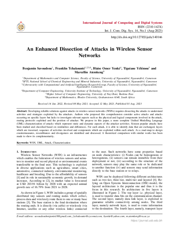 (PDF) An Enhanced Dissection of Attacks in Wireless Sensor Networks