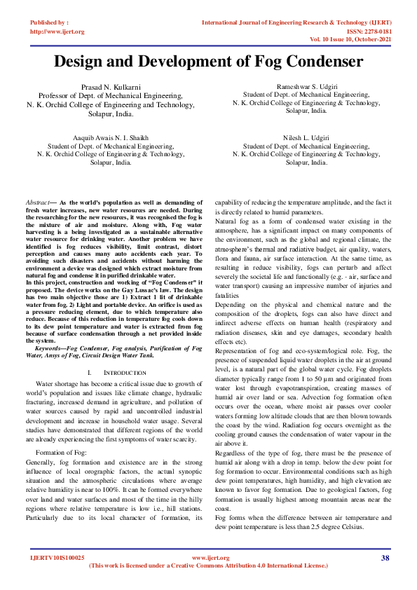 (PDF) Design and Development of Fog Condenser