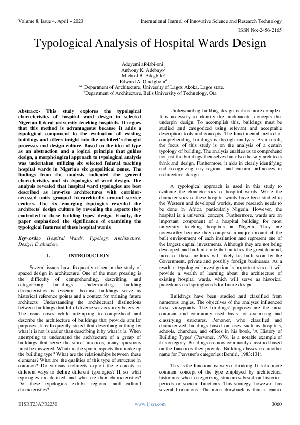 (PDF) Typological Analysis of Hospital Wards Design