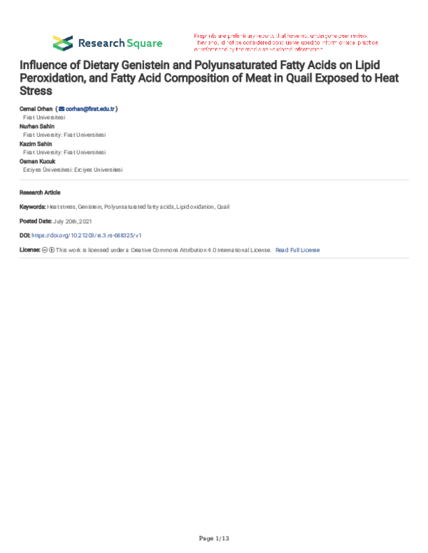 (PDF) Influence of dietary genistein and polyunsaturated fatty acids on ...