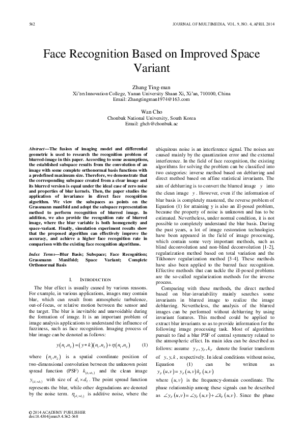 (PDF) Face Recognition Based on Improved Space Variant