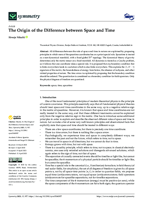 (PDF) The Origin of the Difference between Space and Time