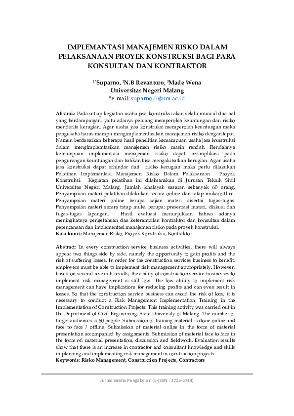 (PDF) Implemantasi Manajemen Risko Dalam Pelaksanaan Proyek Konstruksi ...