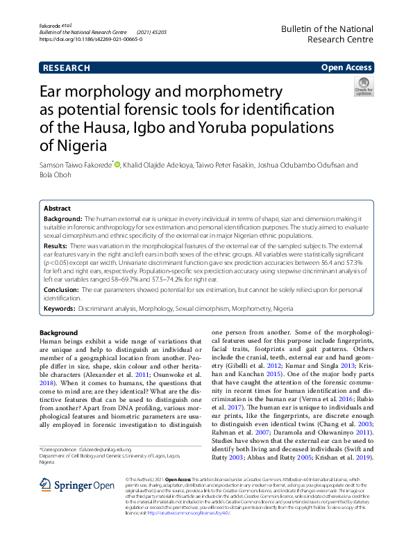 (PDF) Ear morphology and morphometry as potential forensic tools for ...