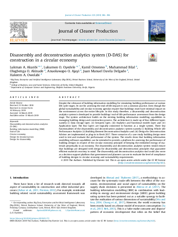 (PDF) Disassembly and deconstruction analytics system (D-DAS) for ...