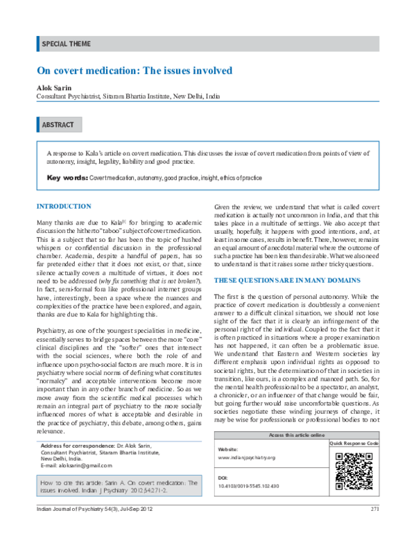 (PDF) On covert medication: The issues involved