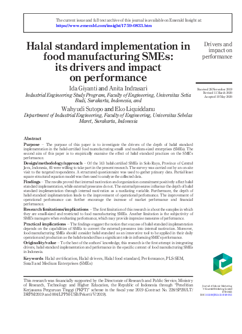 (PDF) Halal standard implementation in food manufacturing SMEs: its ...