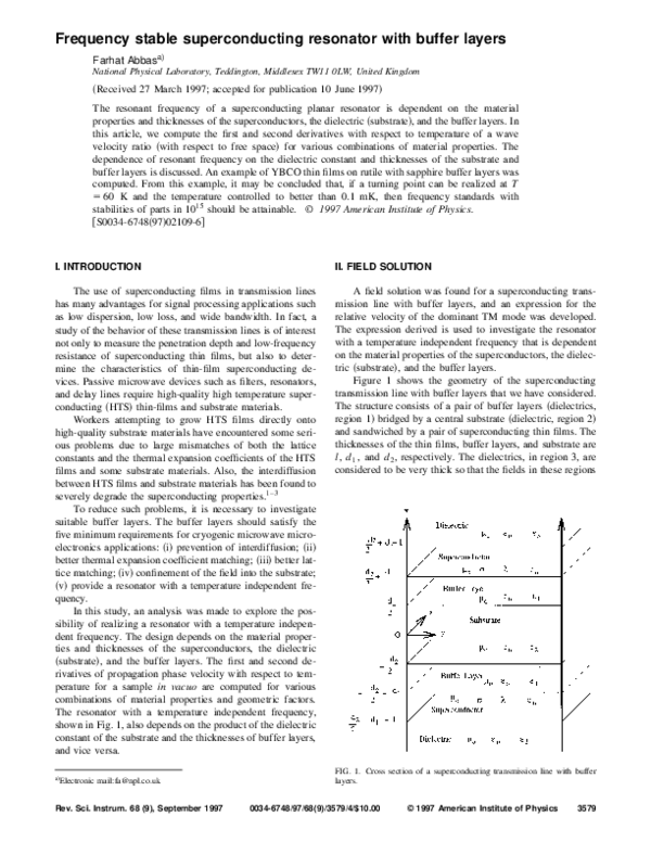 (PDF) Frequency stable superconducting resonator with buffer layers