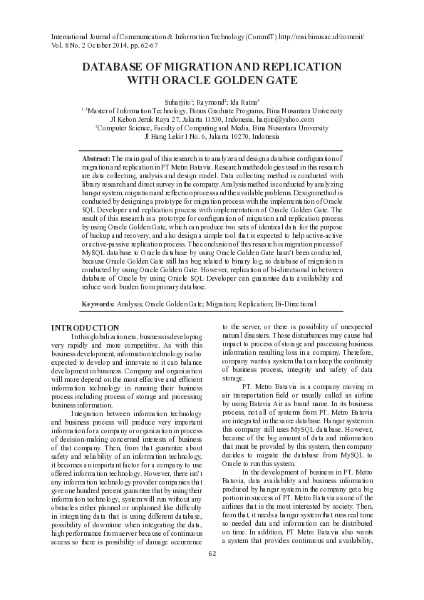 (PDF) Database of Migration and Replication with Oracle Golden Gate