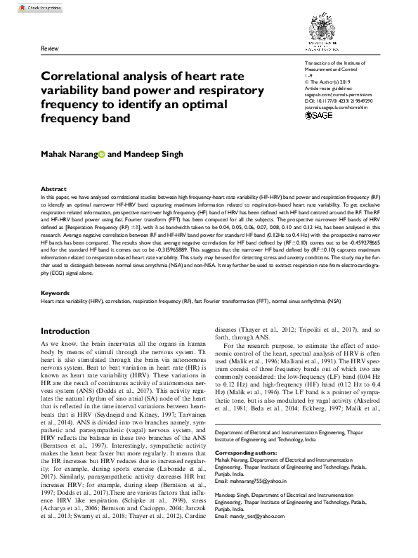 (PDF) Correlational analysis of heart rate variability band power and ...