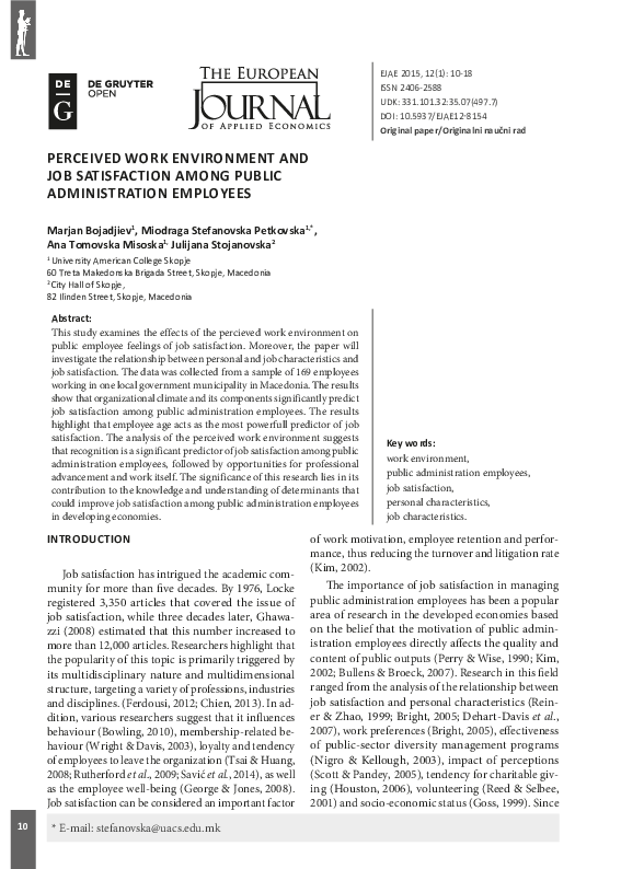 (PDF) Perceived work environment and job satisfaction among public ...