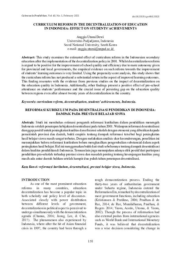 (PDF) Curriculum Reform in the Decentralization of Education in ...