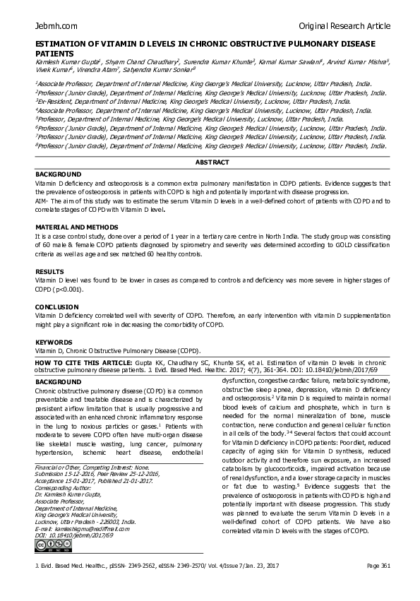 (PDF) Estimation of Vitamin D Levels in Chronic Obstructive Pulmonary ...