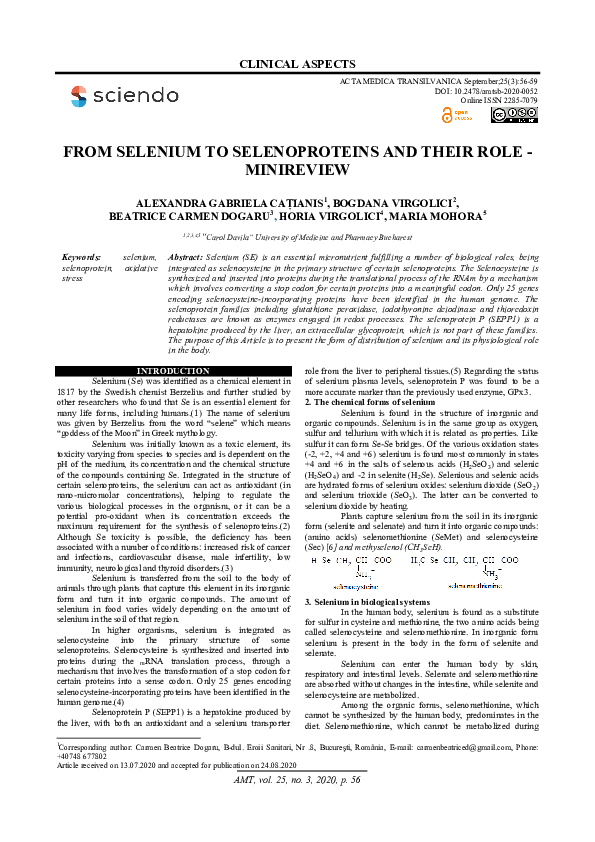 (PDF) From Selenium to Selenoproteins and their Role - Minireview