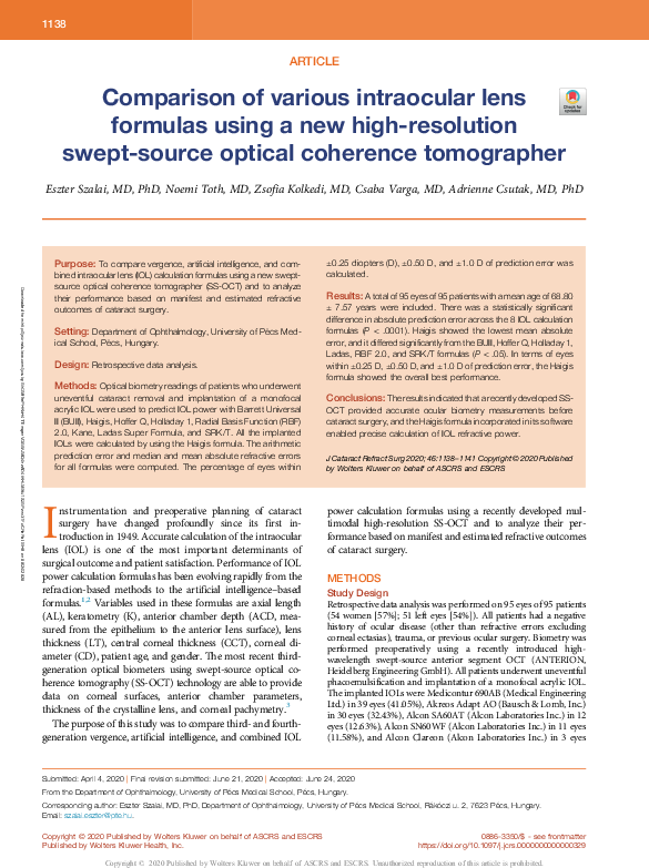 (PDF) Comparison of various intraocular lens formulas using a new high ...