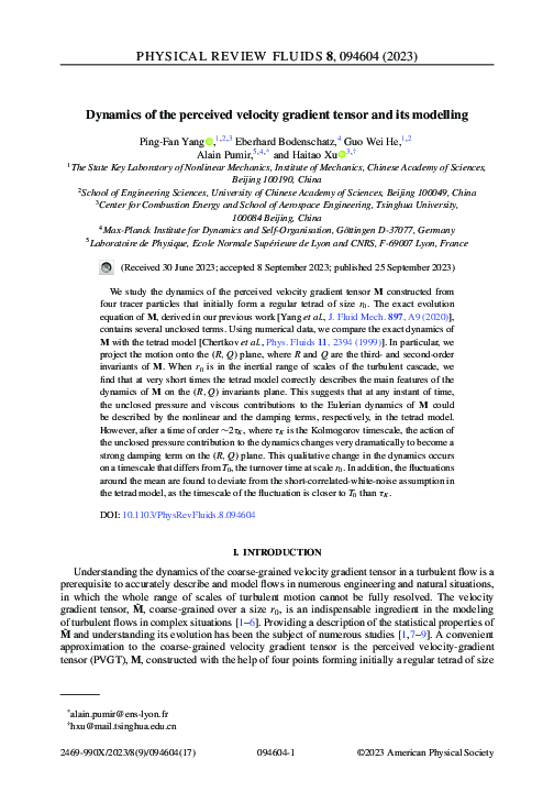 (PDF) Dynamics of the perceived velocity gradient tensor and its modelling