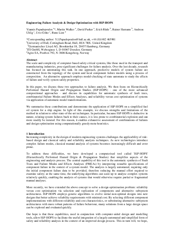 (PDF) Engineering failure analysis and design optimisation with HiP-HOPS