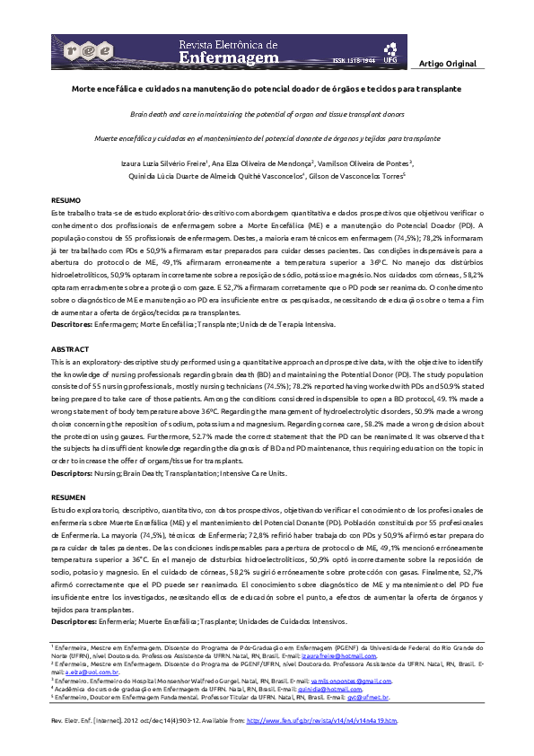 (PDF) Morte encefálica e cuidados na manutenção do potencial doador de ...