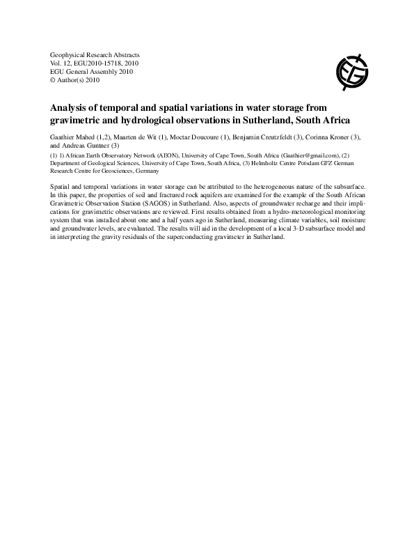 (PDF) Analysis of temporal and spatial variations in water storage from ...