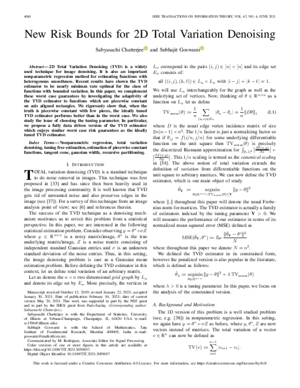 (PDF) New Risk Bounds for 2D Total Variation Denoising