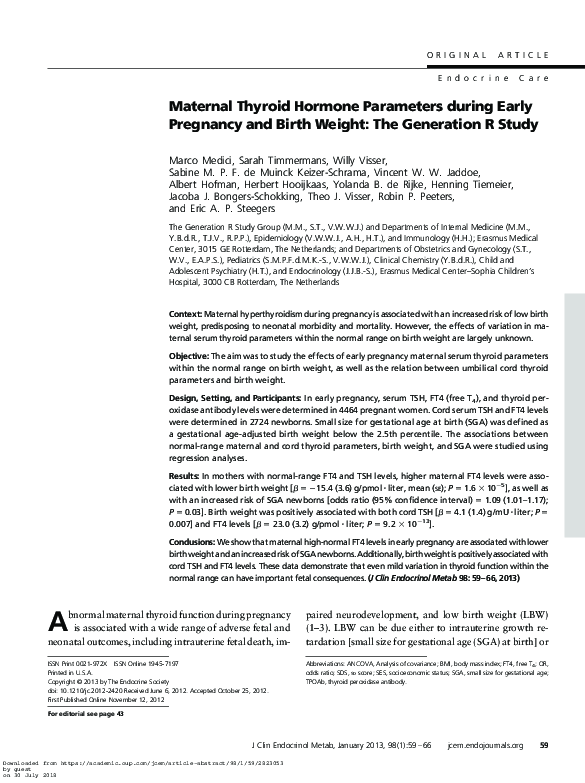 (PDF) Maternal Thyroid Hormone Parameters during Early Pregnancy and ...