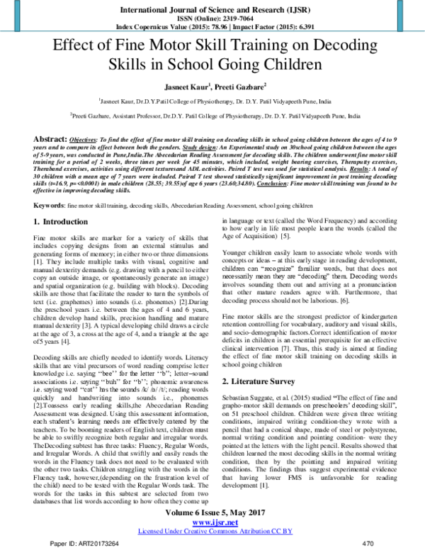 (PDF) Effect of Fine Motor Skill Training on Decoding Skills in School ...