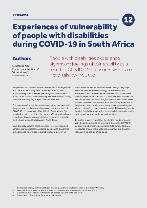 (PDF) Experiences of vulnerability of people with disabilities during ...