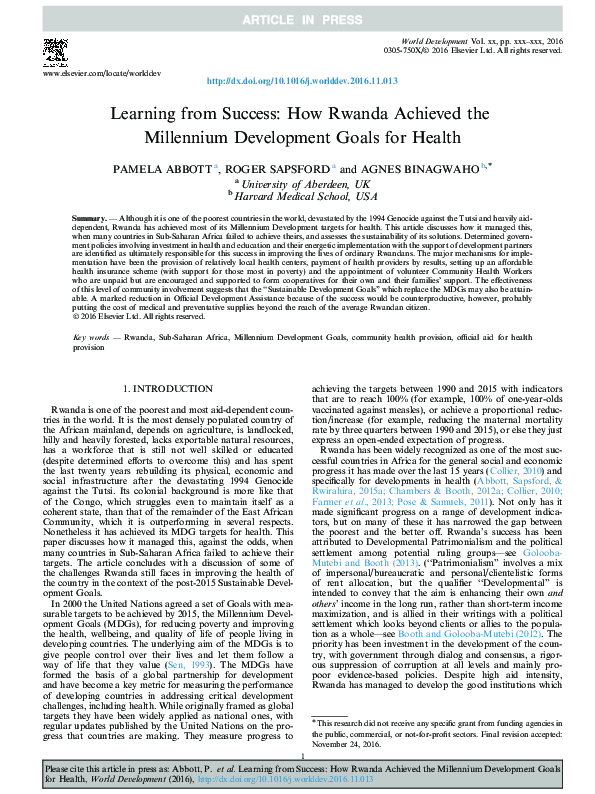 (PDF) Learning from Success: How Rwanda Achieved the Millennium ...