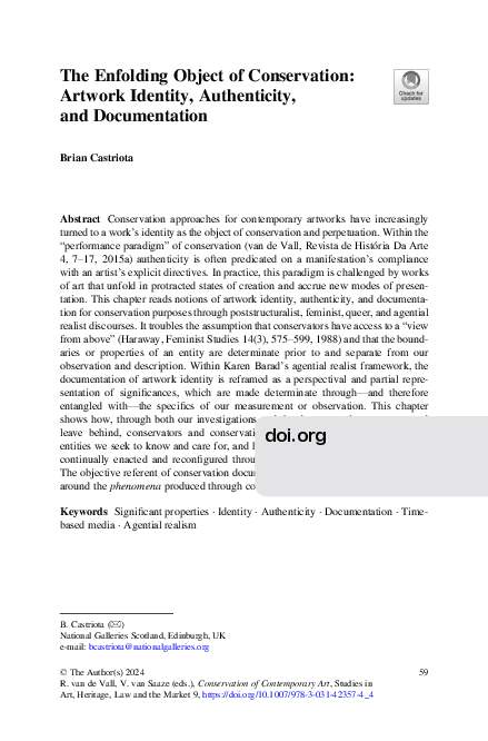 (PDF) The Enfolding Object of Conservation: Artwork Identity ...
