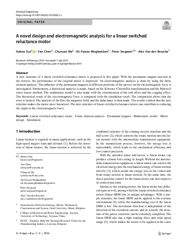 (PDF) A novel design and electromagnetic analysis for a linear switched ...