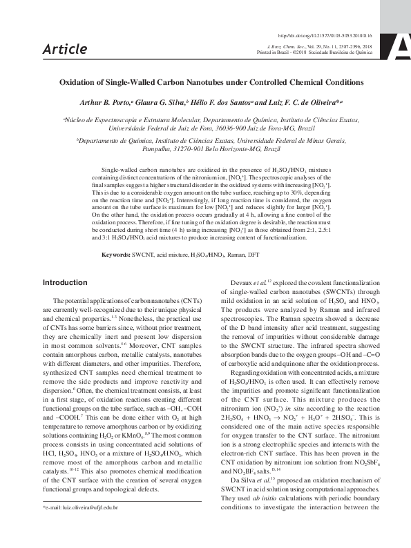 (PDF) Oxidation of Single-Walled Carbon Nanotubes under Controlled ...