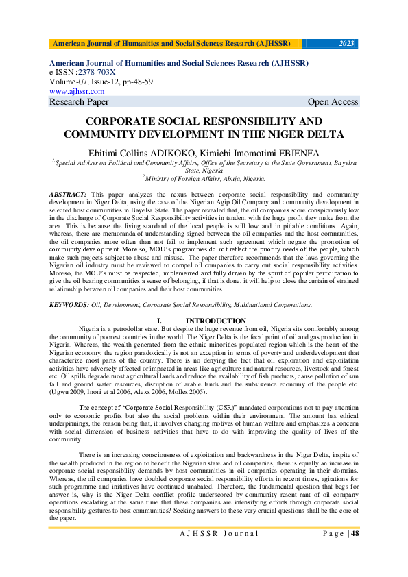 (PDF) CORPORATE SOCIAL RESPONSIBILITY AND COMMUNITY DEVELOPMENT IN THE ...