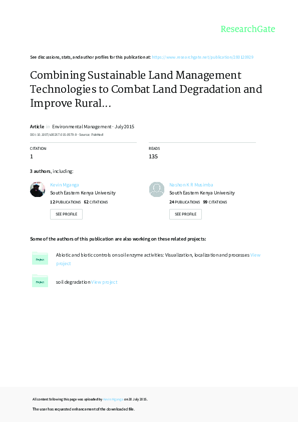 (PDF) Combining Sustainable Land Management Technologies to Combat Land ...