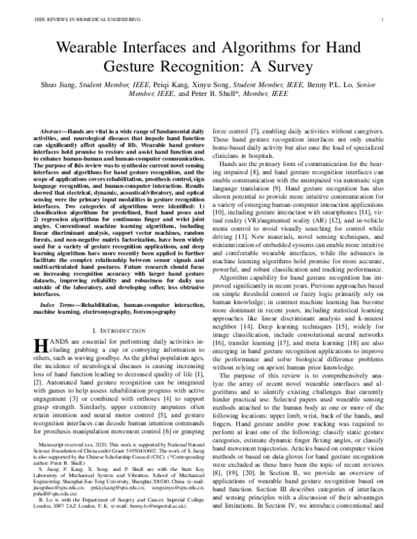 (PDF) Emerging Wearable Interfaces and Algorithms for Hand Gesture ...