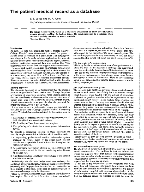 (PDF) The Patient Medical Record as a Database