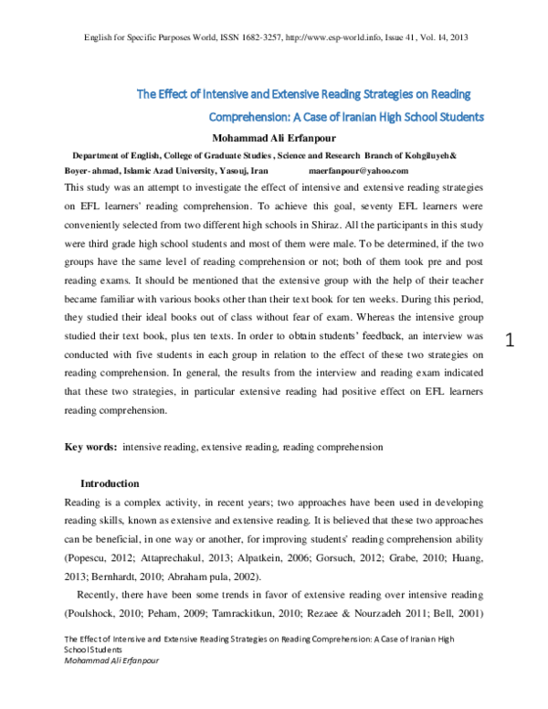 (PDF) The Effect of Intensive and Extensive Reading Strategies on ...