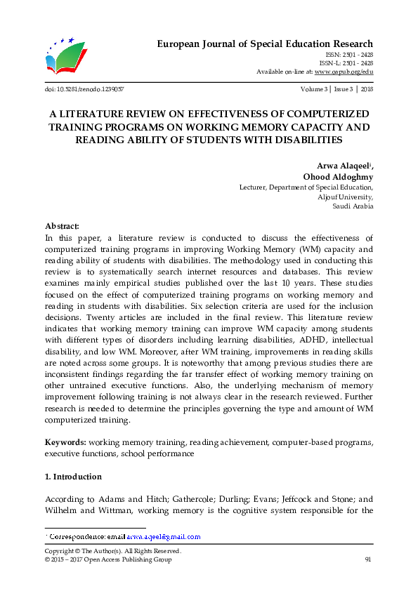 (PDF) A Literature Review on Effectiveness of Computerized Training ...