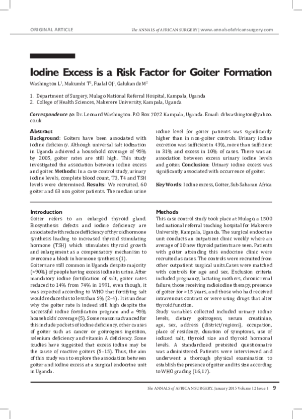 (PDF) Iodine Excess is a Risk Factor for Goiter Formation