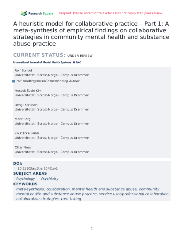 (PDF) A heuristic model for collaborative practice – Part 1: A meta ...